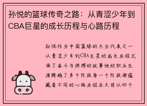 孙悦的篮球传奇之路：从青涩少年到CBA巨星的成长历程与心路历程
